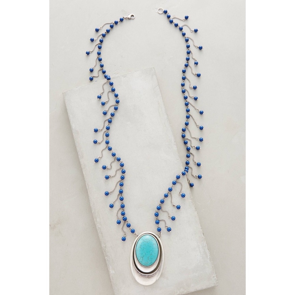 Anthropologie Opuntia Drop Necklace Statement blue